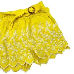 Place Nationale yellow linen embroidered shorts